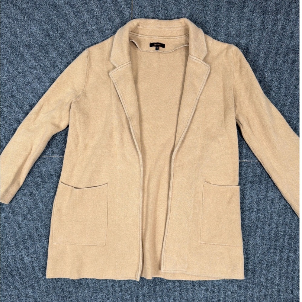 Quince 100% Organic Cotton Knit Blazer Tan Camel Open Front Cardigan SHWDC01 M